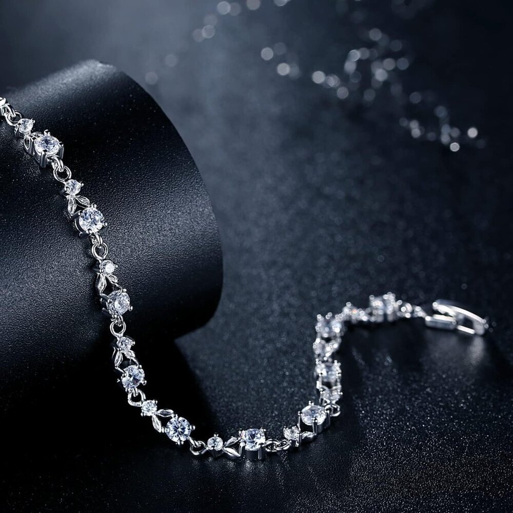 White Gold Plated 3mm CZ Classic Tennis Wedding Bracelets for Brides Cubic Zirco - Picture 2 of 6